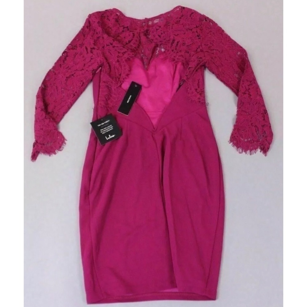 NWT Lulu’s Lace Magenta Bodycon Dress - Picture 6 of 10